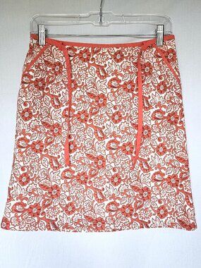 American Eagle Floral A-Line Skirt | Coral White Cotton Tie Waist | Size 2